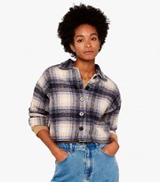 Apricot Navy Check Button Front Crop Jacket